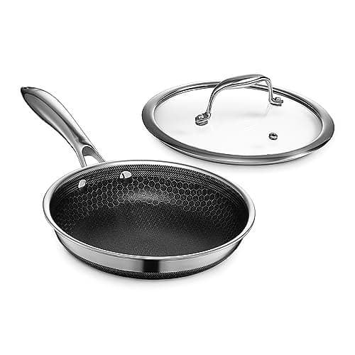 HexClad Hybrid Nonstick 8Inch Frying Pan with Tempered Glass Lid StayCool Handle DishwasherFriendly OvenSafe Up to 900F Induction Ready Compatible with All Cooktops