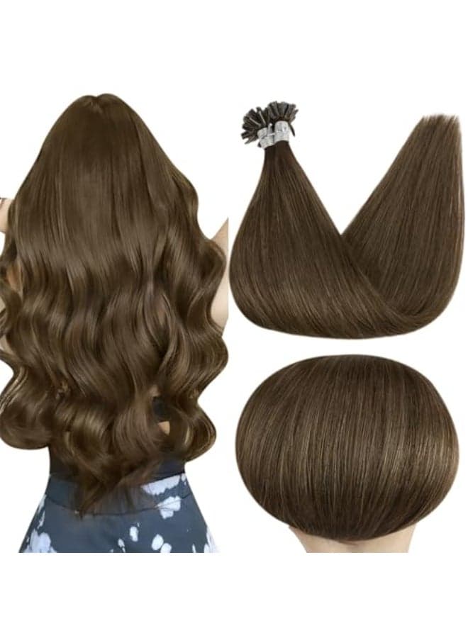 Full Shine U Tip Hair Extensions Real Human Hair 20 Inch Long Straight Hair Medium Brown Keratin Hair Extensions Human Hair 50 Grams Prebonded Extensions Remy Hair add Length
