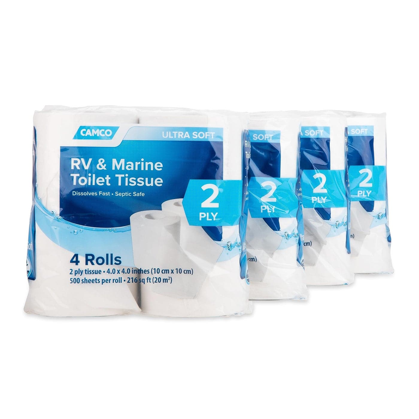 Camco Camper RV Toilet Paper 16Rolls 2Ply Quick Dissolve RV Septic Safe Bath Tissue Dye Fragrance Free 500 Sheets Per Roll 40282