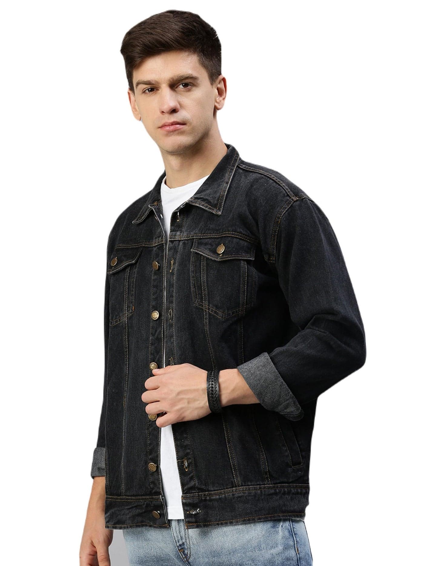 VOGATI Men's Denim Jacket kjt228vog-m_Charcoal Grey_M