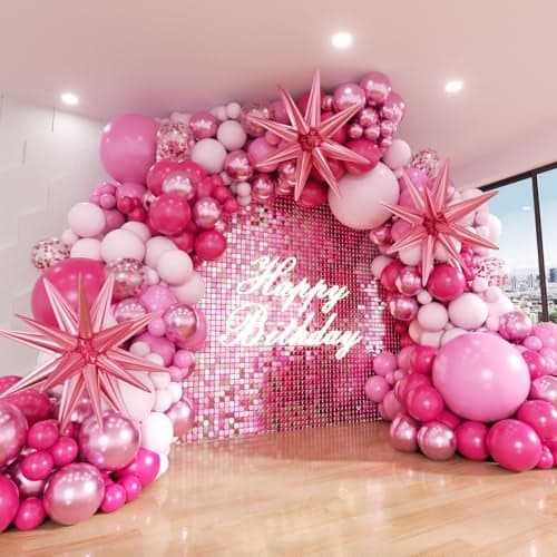 ADOINBY Pink Balloon Arch Kit 152Pcs Hot Pink Metallic Pink Shades of Pink and Confetti Balloon Garland kit Different Size Balloons for Girl Birthday Baby Shower Princess Wedding Party Decorations