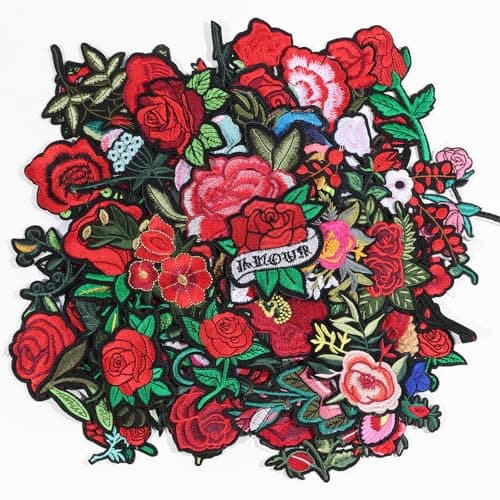 60Pcs Flower Embroidered Patches Random Assorted Styles Iron on Patches Rose Flower DIY Sew Applique Repair Patch for Clothes DIY Accessories