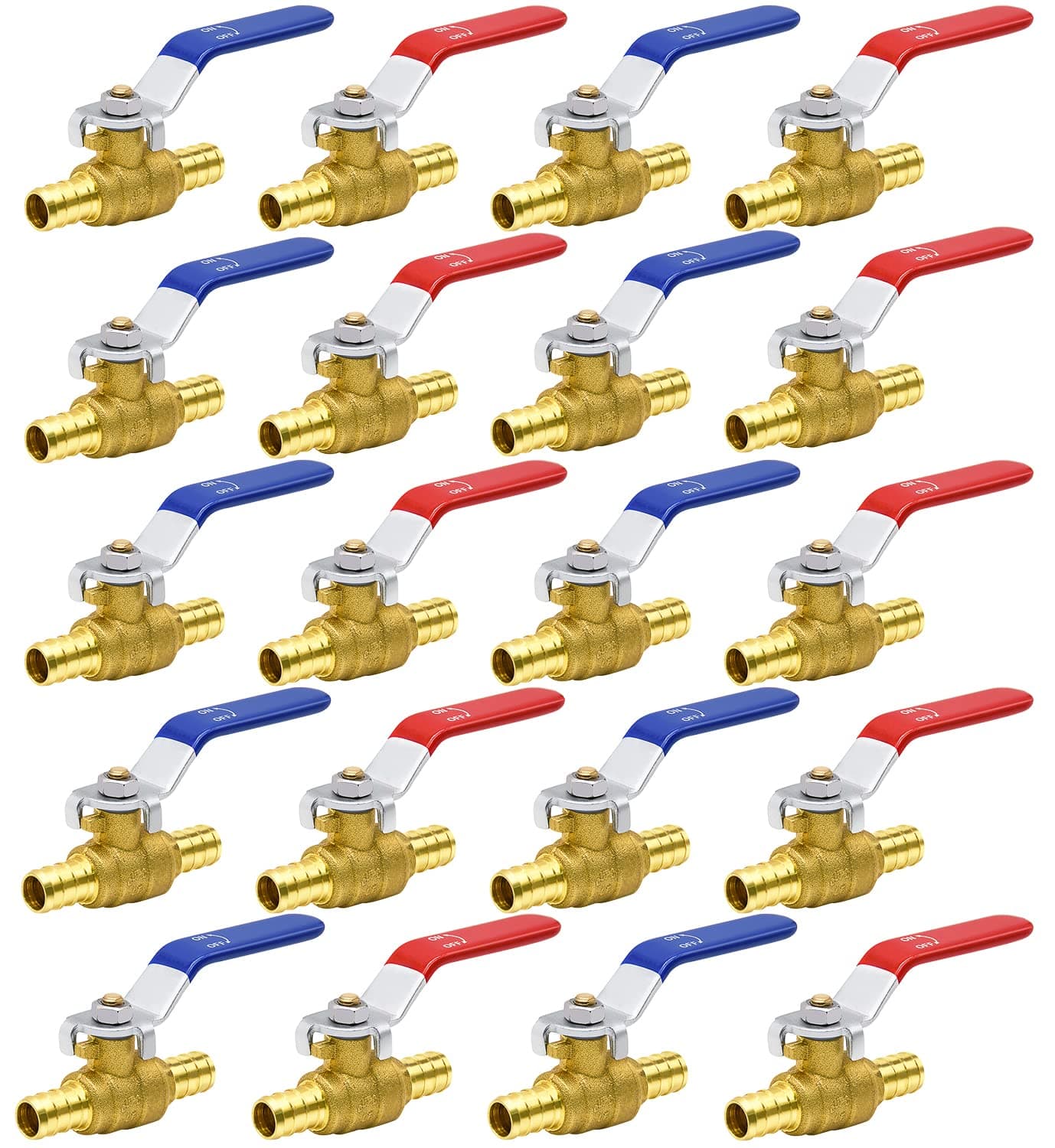 20pcs PEX Ball Valves, 1/2" PEX Brass Full Port Shut Off Ball Valve, Full Port Shut-off Ball Valve, Quarter Turn HOT (RED) COLD (BLUE) of Water Stop Shut off