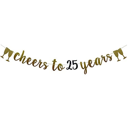 Festiko®Cheers to 25 Years Banner Gold and Black Glitter Paper Party Decorations for 25th Wedding Anniversary 25 Years Old 25th Birthday Party Supplies Letters Black and Gold