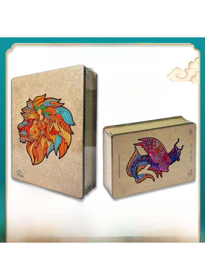 Irregular 3D Animal Wooden Puzzle Toy Lion Fish Wolf-Color:【Wooden Boxed】 Badger House Badge A5