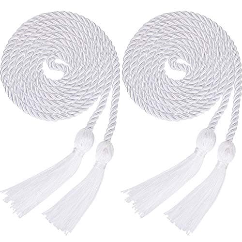 Yaomiao 2 Pieces Graduation Cords Polyester Yarn 2025 Honor Cord with Tassel for Graduation StudentsWhite