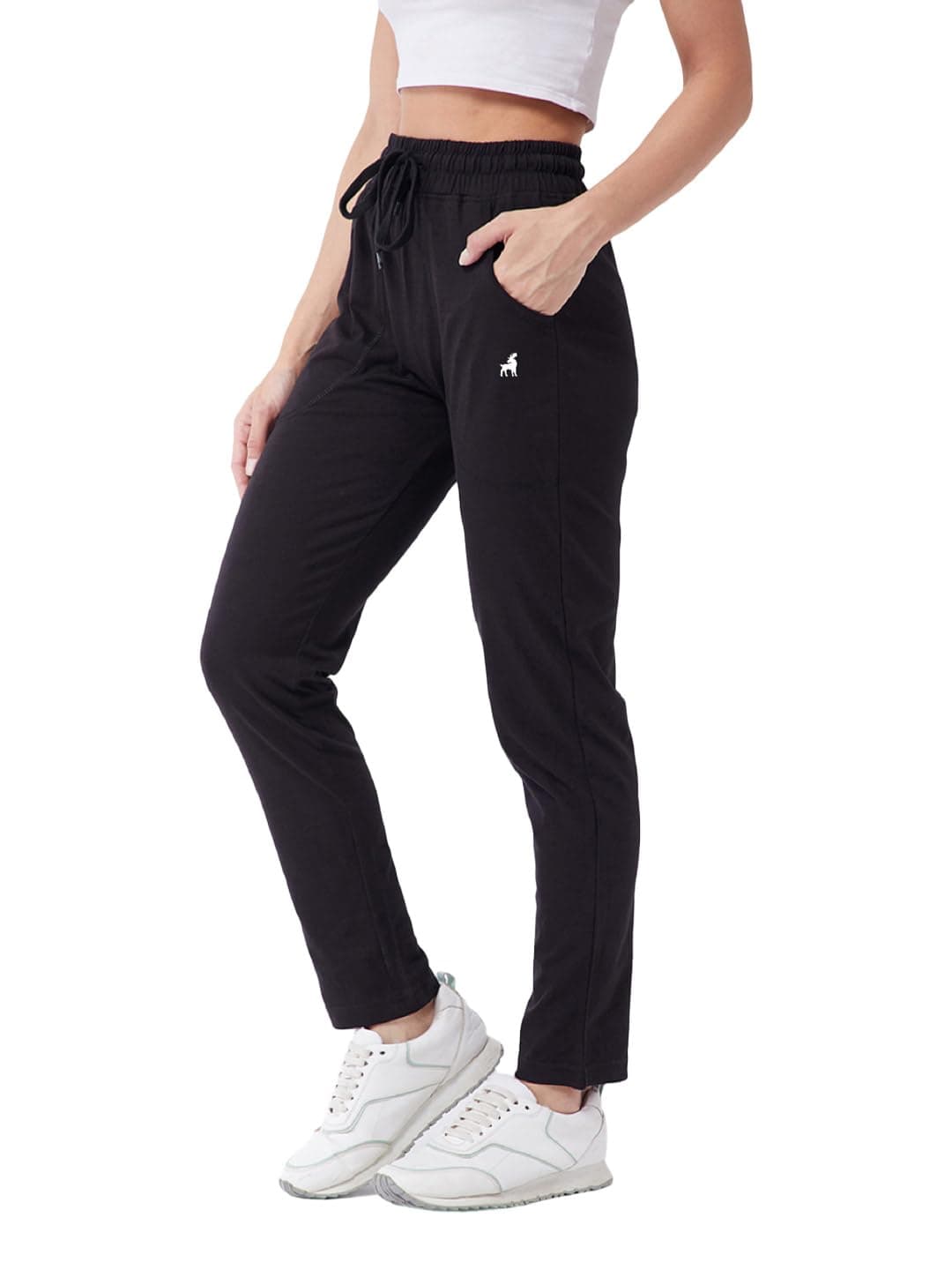 Modeve Women's Regular Fit Track Pants (4101_Black, Mid Rise, Large