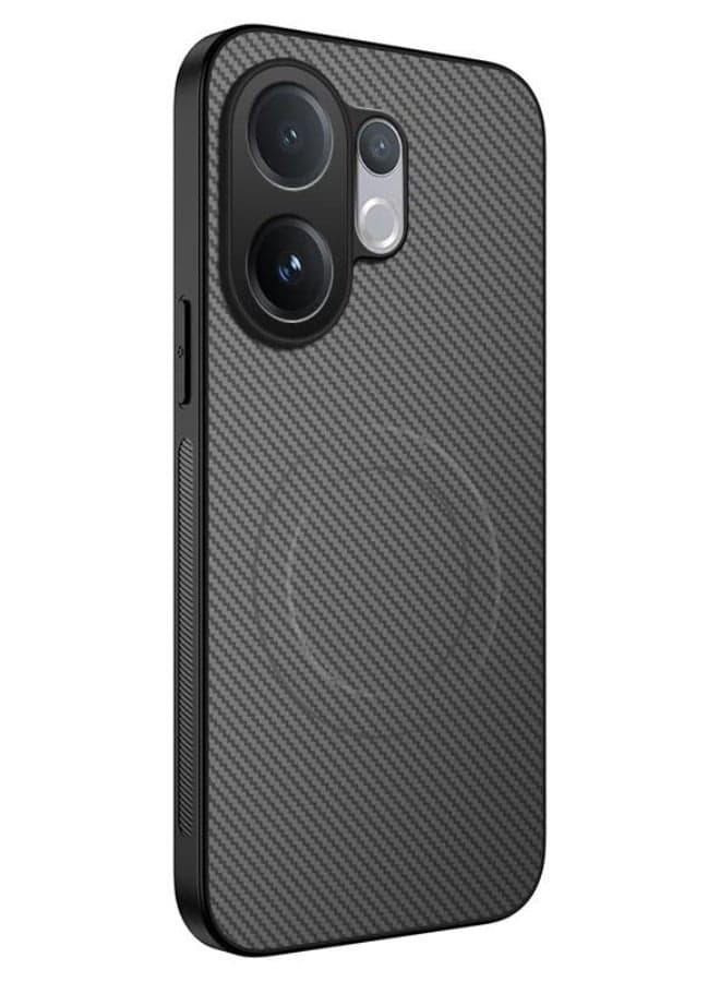Magnetic Case Compatible with Vivo V60 5G Leather Case Carbon Fiber Texture Anti-Fall Shockproof Protective Back Cover Built-in Magnet Fits Car Mount Holder
