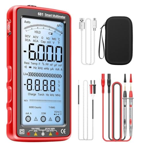 Serplex® Digital Multimeter Tester Auto-Ranging TRMS 6000 Counts Voltmeter Smart USB Rechargeable Meter Measures AC/DC Current/NCV/Voltage/Ohm/Amp/Resistance/Diodes/Countinuity/Capacitance/Temperature