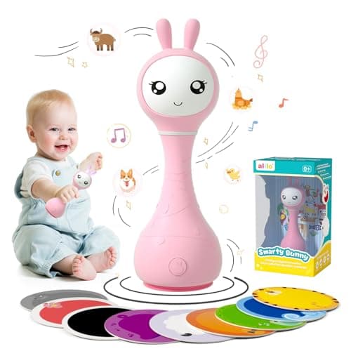 alilo Smarty Bunny Baby Rattle Musical Light Up Toys Infants Newborns Baby Toys 036121824 Months1 Year Old Boy Girl Easter Gifts 4 Music Modes and Color Recognition Function with 9 Color Card