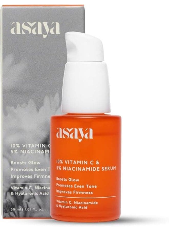 Asaya 10% Vitamin C Face Serum for Brightening & Glowing Skin | With 5% Niacinamide & Hyaluronic Acid | Dark Spot Correcting & Barrier Support | For Skin Radiance | Non Irritating & Non Sticky |