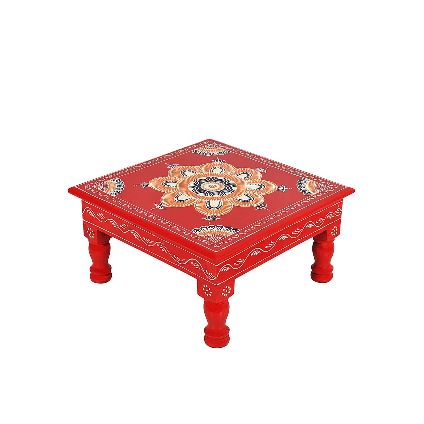 Lal Haveli Ganesh Pooja Items House Wedding Decor Living Room Kitchen Furniture Bajot Puja Chowki End Tables 9 X 9 X 55 Inches
