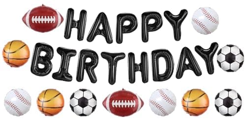 Ushinemi Sports Birthday Party Decorations Football Basketball Baseball Soccer Balloons Aluminium Foil Happy Birthday Banner Sports Themed Party Supplies for Boys Kids
