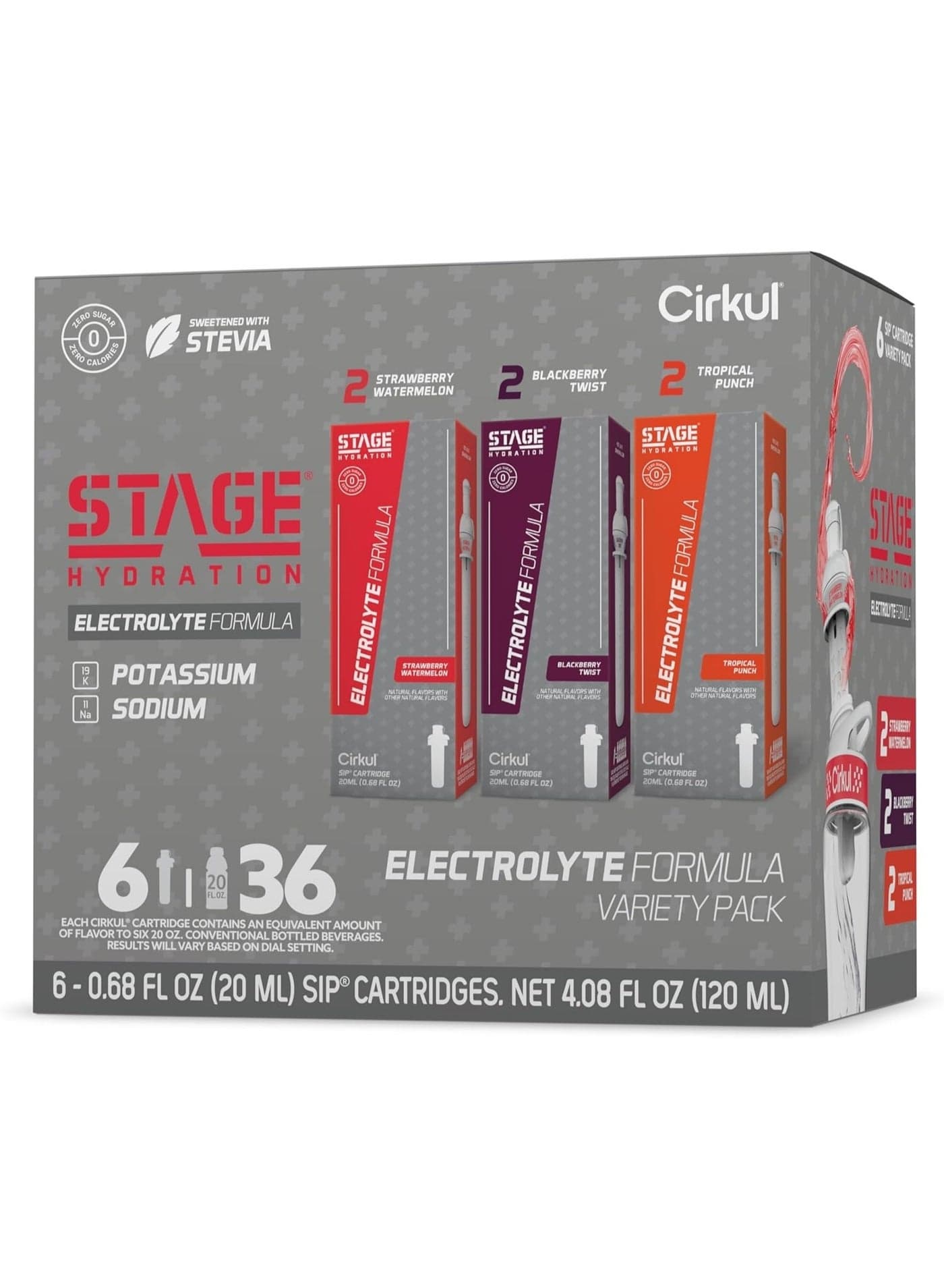 Cirkul Stage Flavor Cartridge Variety Pack with Electrolytes and Stevia, 6-Pack (2 Strawberry Watermelon, 2 Tropical Punch, 2 Blackberry Twist)