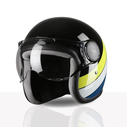 TVS Cruisetown Open Face Helmet | Half Face Helmet for Riders | ISI & DOT Certified | Premium Protection for Men & Women | Comfortable, Durable & Lightweight Design with Visor (Black & Lime/L)