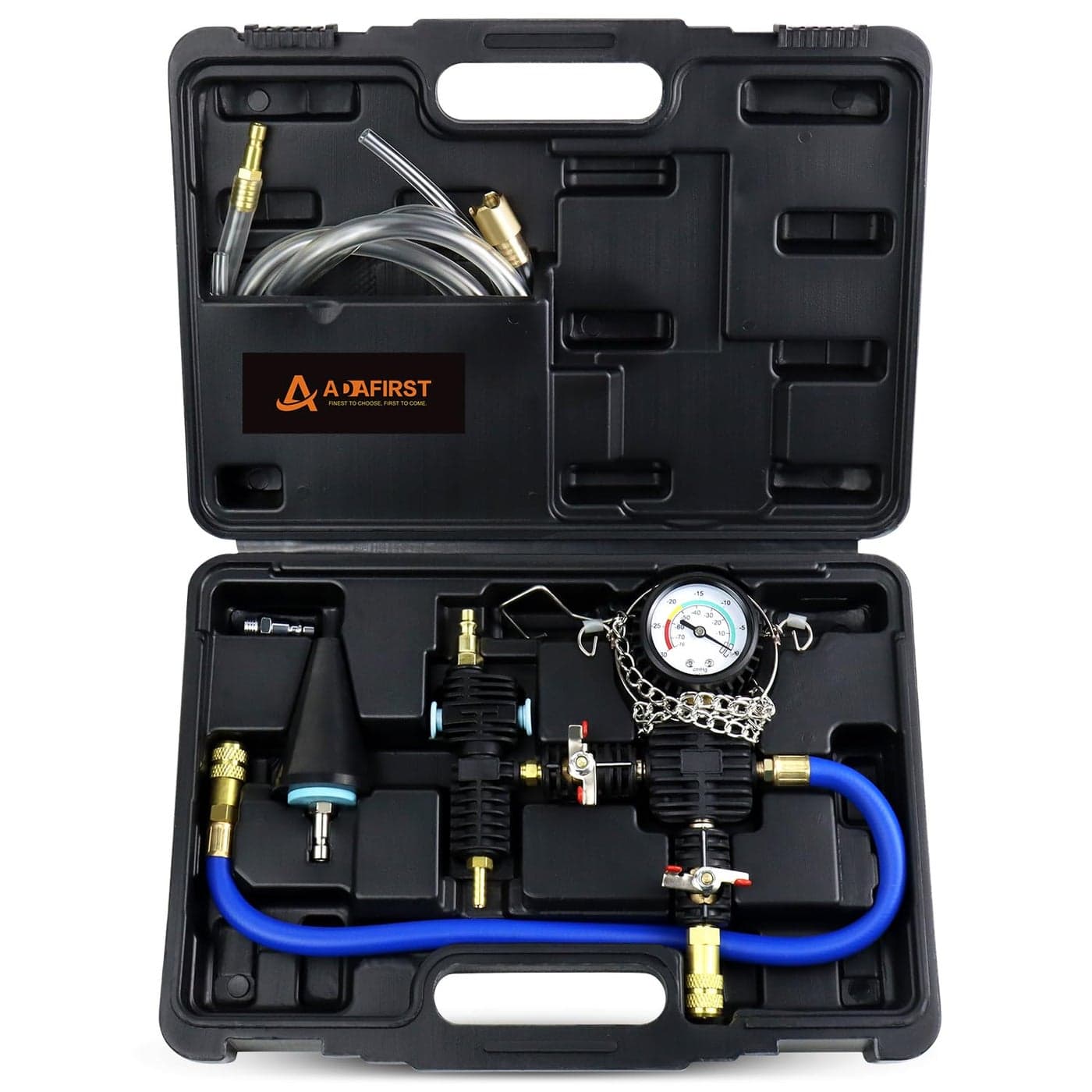 ADAFIRST Coolant Vacuum Refill Kit Cooling System Radiator Vacuum Purge Fill Tool Kit Automotive Coolant Filler with Universal Adapter Hoses for Car Motorcycle Truck Airlift Use Black