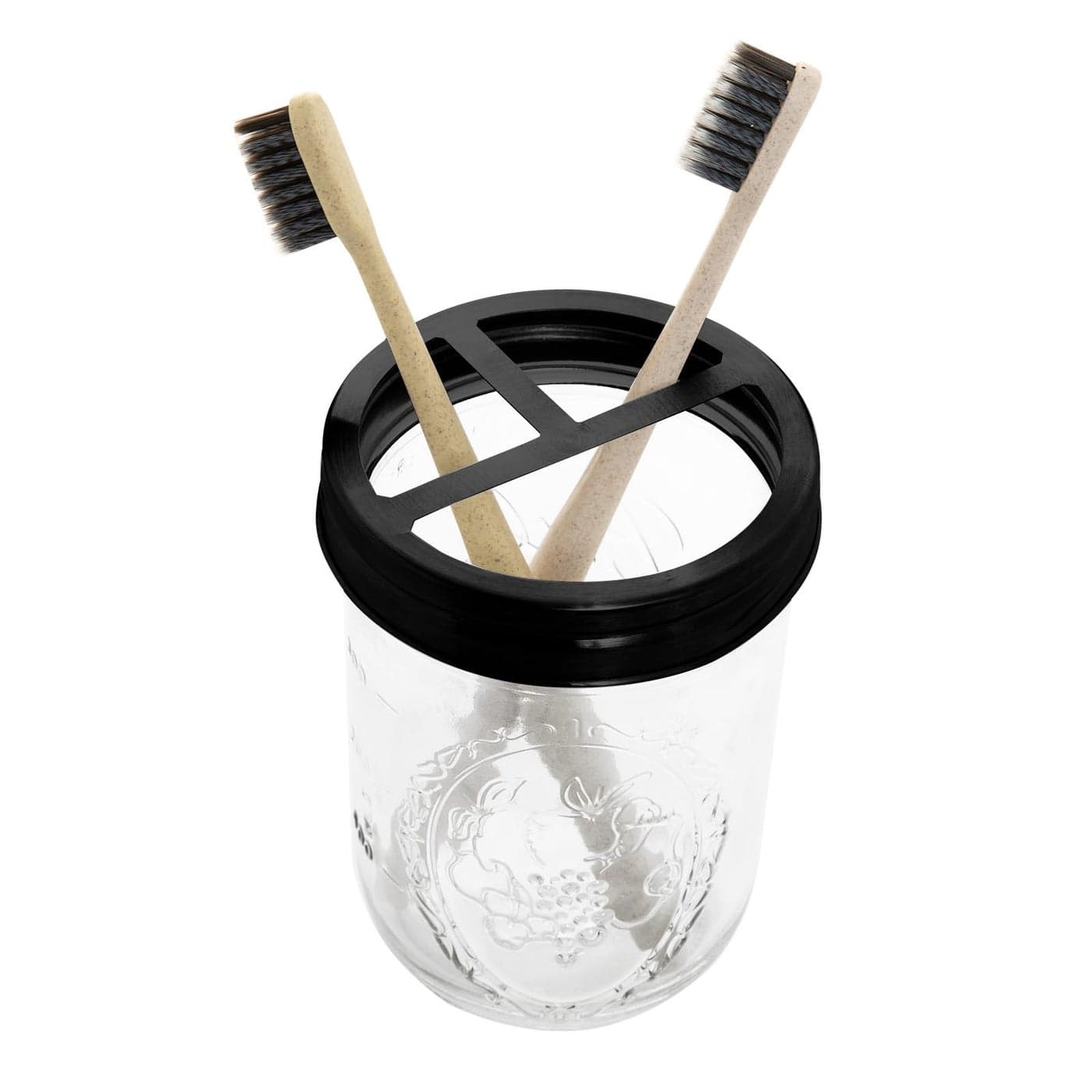 Bonris Toothbrush Holder for Bathrooms Mason Jar Toothbrush Holder 16oz Glass with Rustproof Stainless Steel Lid Wide Mouth Organizer Rustic Farmhouse Decor for Bathroom Countertop and Vanity Storage