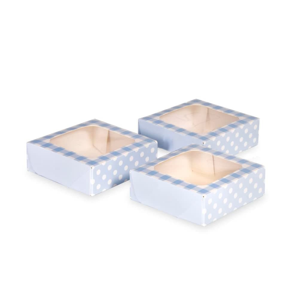 Anniversary House 3pack Blue Treat Boxes Gingham and Polka Dot Print Cookie and Favour Boxes Strong Sturdy 38 x 114 x 114 CM J160