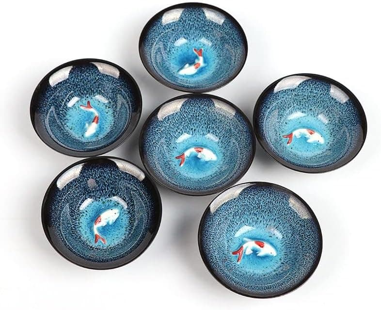 Kiln Glazed Ceramic Teacups 118oz Kung Fu Porcelain Tiny Teacups Chinese Retro Small Teacups Set of 6 Tea Bowls B