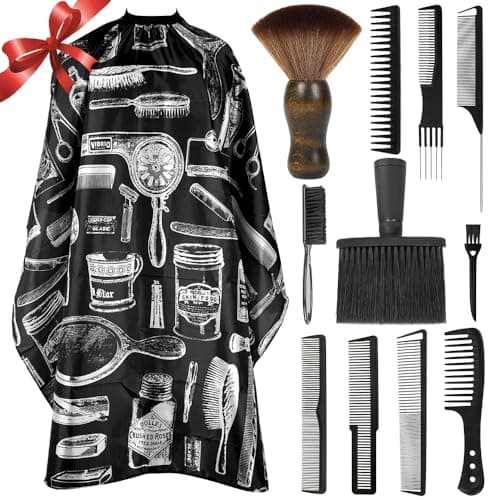 12PCS Hair Cutting Comb Set Barber Combs for Men Stylists Barber Cape with Adjustable Neck Size Neck Duster Brush