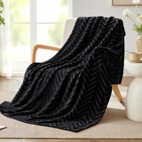 Whale Flotilla Flannel Fleece Throw Blanket for Couch Sofa Bed, Lightweight Breathable Soft Throws Plush Fluffy Chevron Design Decorative Blankets for All Season, 50x60 Inch, Black