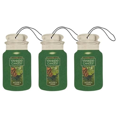 Yankee Candle Paper Car Jar Air Freshener Hanging Car Freshener Long Lasting Car Fragrance Balsam Cedar Pack of 3