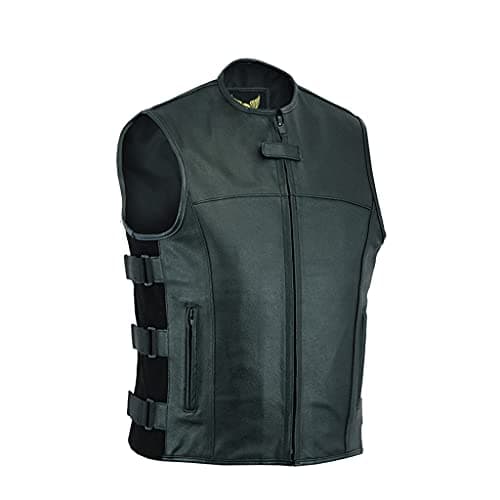 Leatherick Mens Warrior Style Leather Motorcycle Vest for Men with Deep Pockets (S, Black (Split Leather))