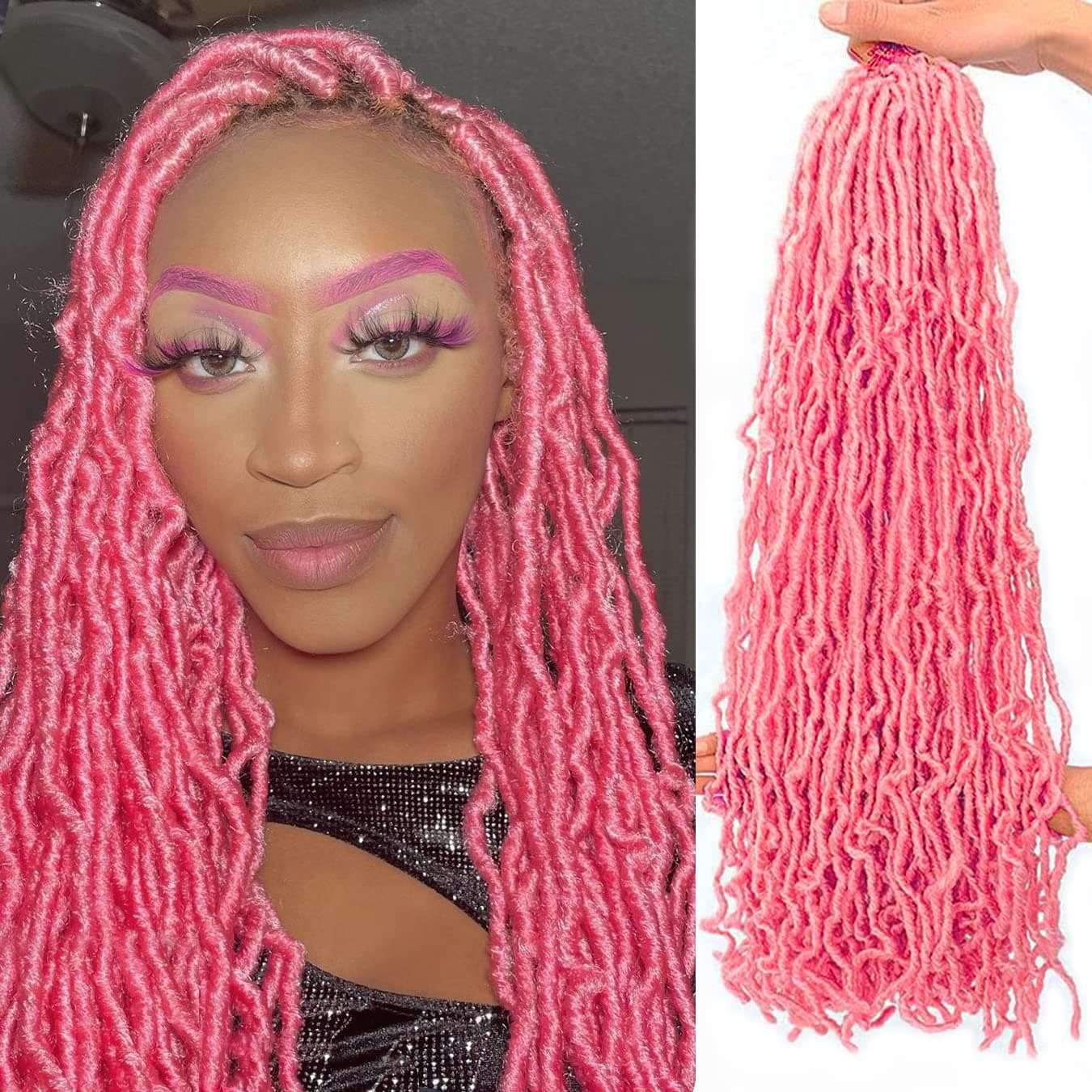 24 Inch 7 Packs Pink Soft Locs Crochet Hair Color New Faux Locs Prelooped Super Lightweight Synthetic Hair Braids For Black Women24inch 7packs pink