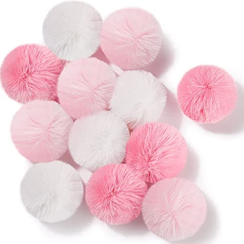 Weewooday 12 Pieces Cat Pom Pom Balls Toys Large Fuzzy Cat Ball Artificial Large Plush Ball for Cats Pets Interactive Playing IndoorPink WhiteSolid Color