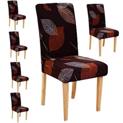 Styleys Polyester Chair Cover Stretchable Removable Washable Dining Chair Cover Set Of 6 Seater Slipcovers (Set Of 6, Slmc142 Maroon Leaf)