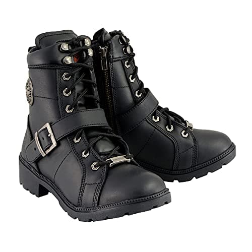Milwaukee Leather MBL9325W Women's Premium Black Leather Lace-Up Motorcycle Biker Rider Boots in Wide Width Size - 5W