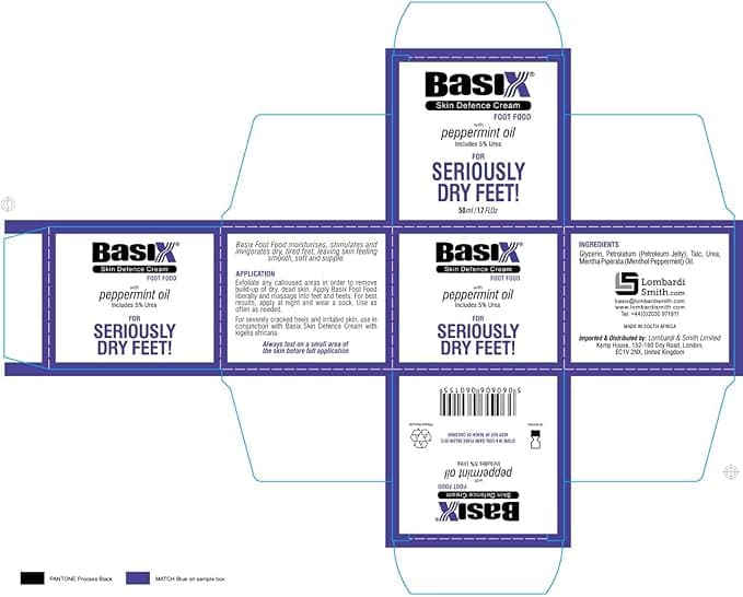 Basix Skin Defence Cream Foot Food TWIN PACK 2x50ml Foot Repair Restoration Balm for Dry Feet and Cracked Heels 5 Urea Peppermint Oil Soothes Moisturises Stimulates and Invigorates Tired Feet
