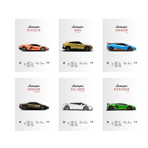 CodersParadise Lambo Wall Posters 8x12 Inch (A4) | Premium Sports Car Prints, Luxury Car Wall Art for Bedroom | Living Room, Office & Garage, Glue Dots Included – Pack of 6