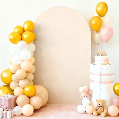 Rtshuok 6Ft Arch Backdrop Cover, Spandex Fitted Beige Arch Covers Stretchy Backdrop for Wedding, Birthday, Party, Baby Showers, Ceremony Banquet Decorations