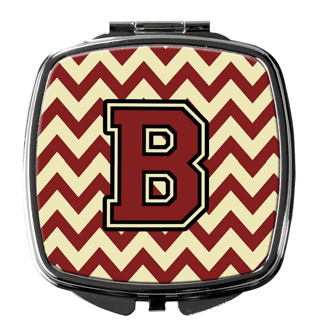 Caroline's Treasures CJ1061-BSCM Letter B Chevron Maroon and Gold Compact Mirror Decorative Travel Makeup Mirror for Women Girls Gifts Pocket Makeup Mirror Folding Handheld