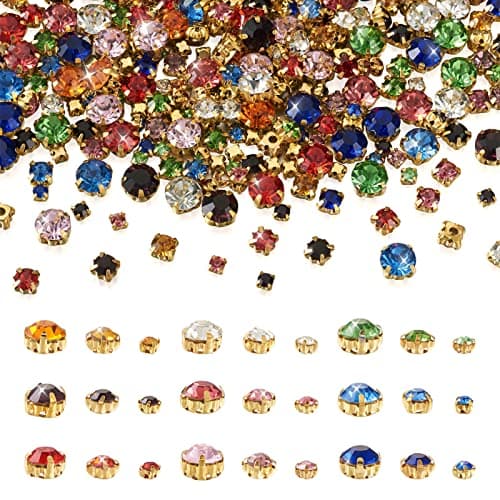 Pandahall About 900Pcs Faceted Sew on Rhinestone 27 Style Flat Round Crystal Gems Mental Flatback with Golden Claw for Costume Clothes Garments Dress Earring Belt and Shoes