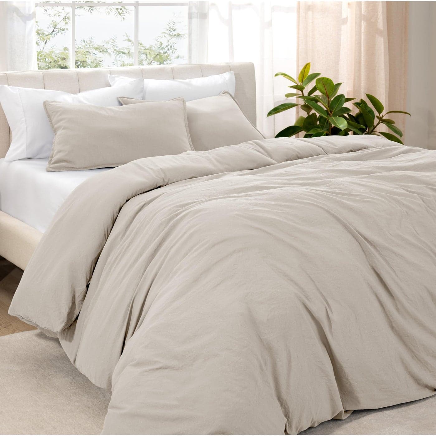 Bare Home Microfiber Duvet Cover Set Ultra Soft Washed Microfiber Queen Size LinenLike Look Easy Care Breathable Fabric Our Softest Duvet Cover Set Queen Fog