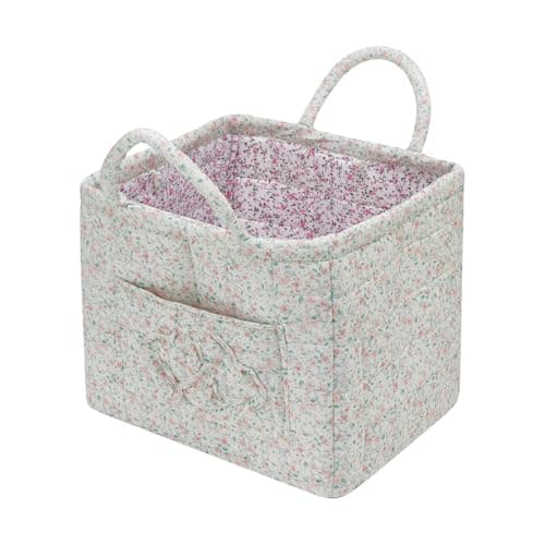 Boho Fabric Storage Basket Quilted Floral Print Baskets Organizer Bin with Handles for Home Picnic Shopping Green L