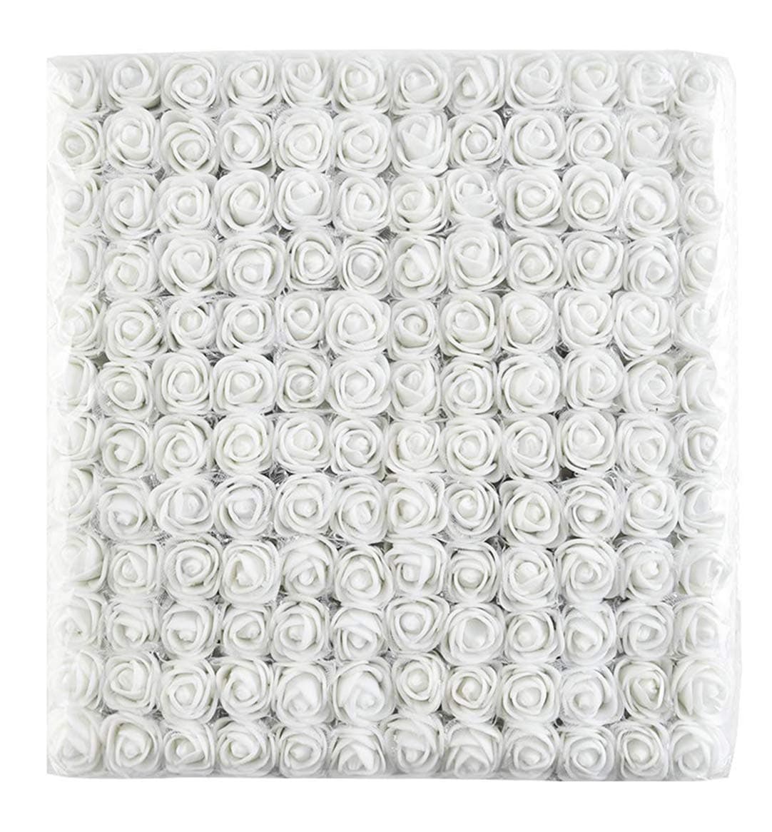 Artfen Mini Fake Rose Flower Heads 144pcs Mini Artificial Foam Roses DIY Wedding Flowers Accessories Make Bridal Hair Clips Headbands Dress Bottom add Gauze Snowy White