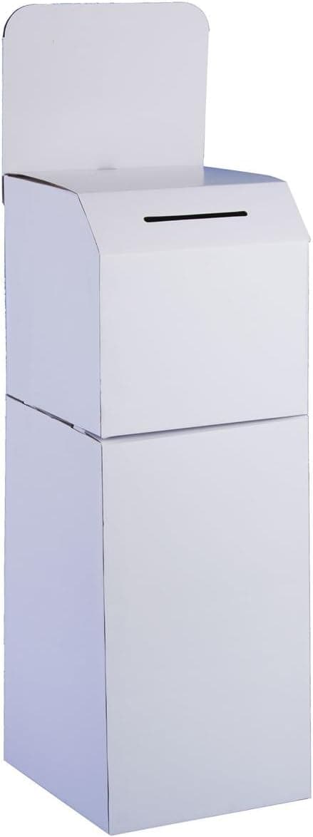FloorStanding Corrugated Ballot Box with Header Detachable Design for Countertop Use White