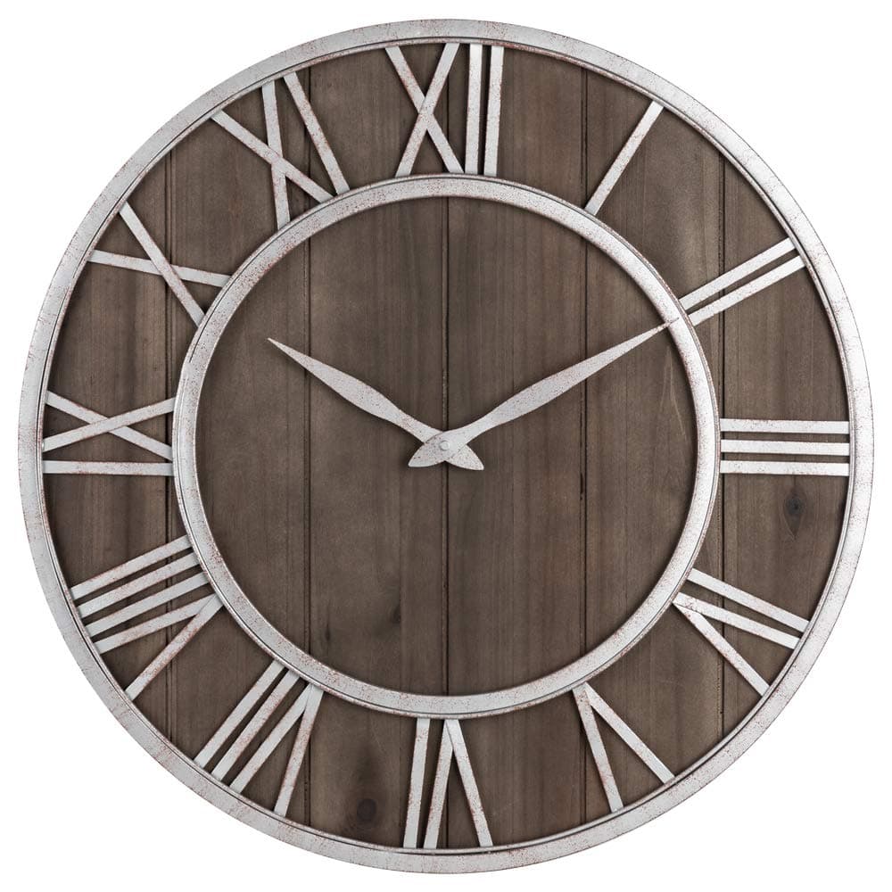 Oldtown Farmhouse Metal Solid Wood Noiseless Wall Clock Dark Brown 18inch