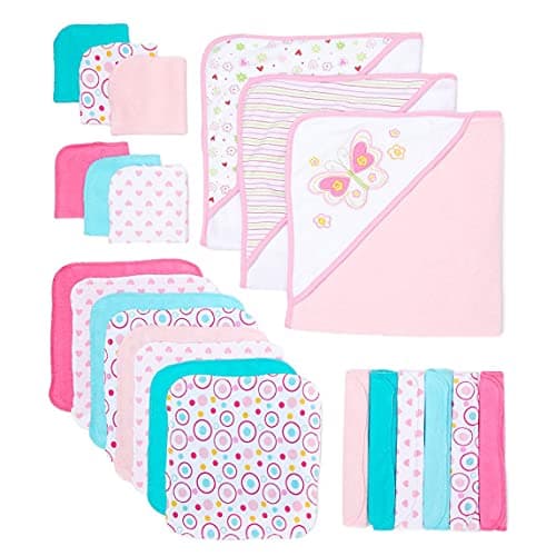 Spasilk Bath Hooded Towels Washcloths Set for Babies 23Piece Gift Set White Butterfly