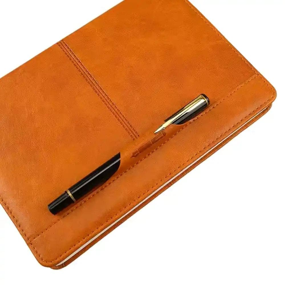 Fitak Single Lined A5 Memo Notebook With PU Leather Cover And Pen- Brown