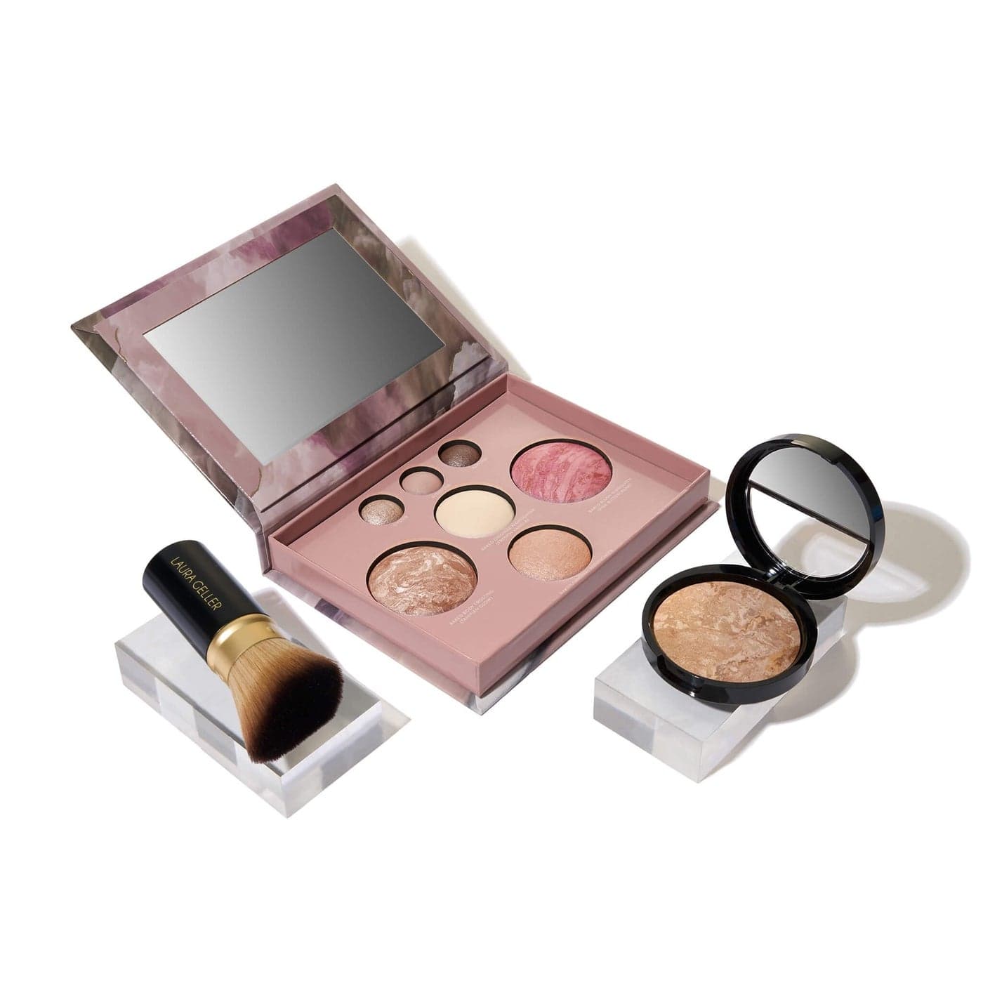 LAURA GELLER NEW YORK Baked Starter Kit Medium Best of the Best Full Face Palette Baked BalancenBrighten Powder Foundation Retractable Angled Kabuki Brush Set