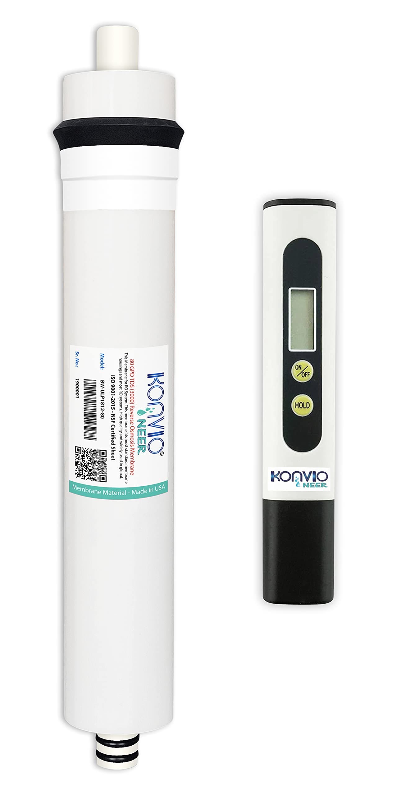 Konvio Neer 80 GPD RO Membrane with Total Dissolved Solids Meter for All Type of RO Water Purifiers (White)