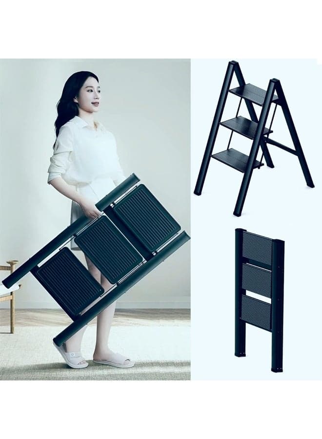 Three-Step Ladder, Folding Ladder, Non-Slip Pedal, Multi-Functional Ladder Stool, Portable And Lightweight, Wide Non-Slip Pedal, Suitable For Home, Kitchen, Library, Office