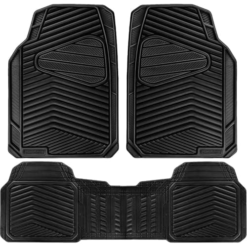 CAR PASS Rubber Car Mats Waterproof Car Floor Mats All WeatherCar Mat Full Set 3 Piece Automotive Floor Mat Trim to Fit for Cars Sedans SUVs Trucks AntiSlip Easy Clean All Black