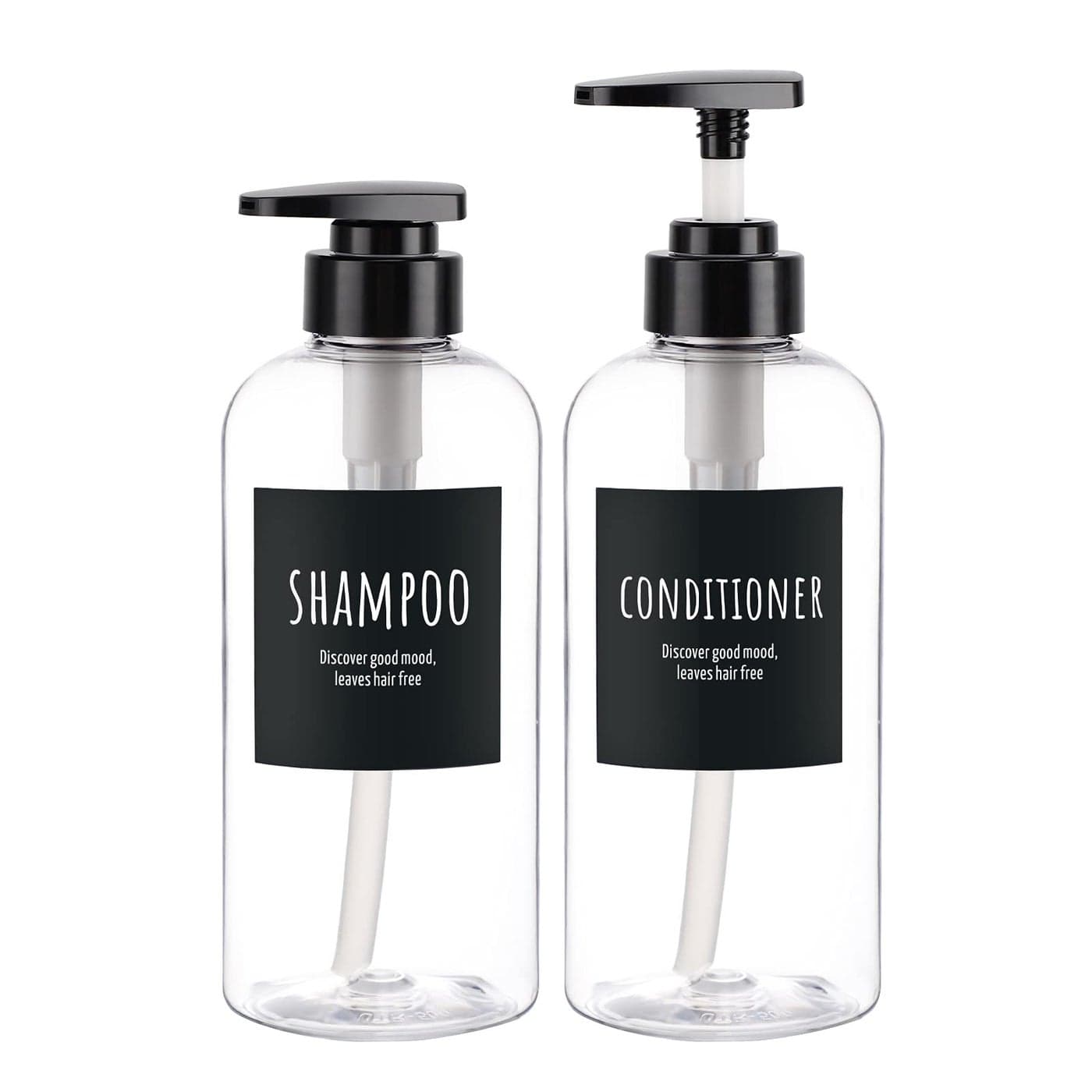 Shampoo and Conditioner Bottles Segbeauty 2 Pack 169oz Refillable Shampoo Bottles 500ml Labeled Clear Shower Bottles Refillable Large Empty Plastic Bathroom Soap Lotion Shampoo Dispenser with Pump