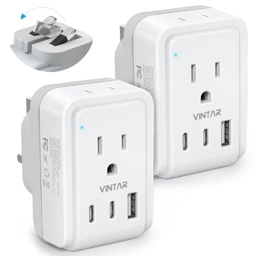 2 Pack US to UK Ireland Plug Adapter, VINTAR Foldable Type G Power Adapter, UK Travel Adaptor with 2 Outlets and 3 USB(2 USB C Ports) for England Scotland Ireland London Dubai Singapore Hong Kong