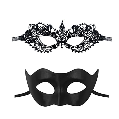 IncreDecor Couple Masquerade Lace Mask Set, Fit for Women and Men Venetian Halloween Masks, Specially for Costume, Mardi Gras (Fashionable Couple)